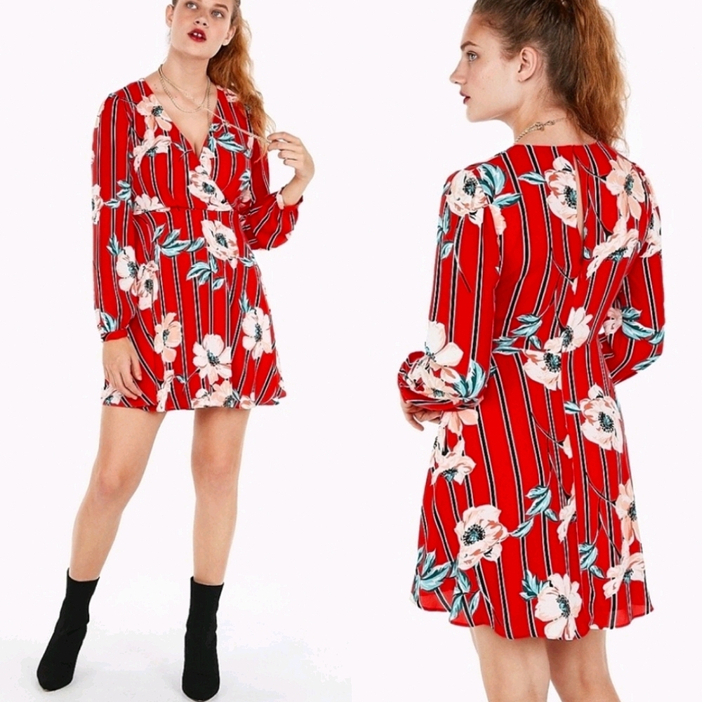 Express Long Balloon Sleeve Fit & Flare Dress